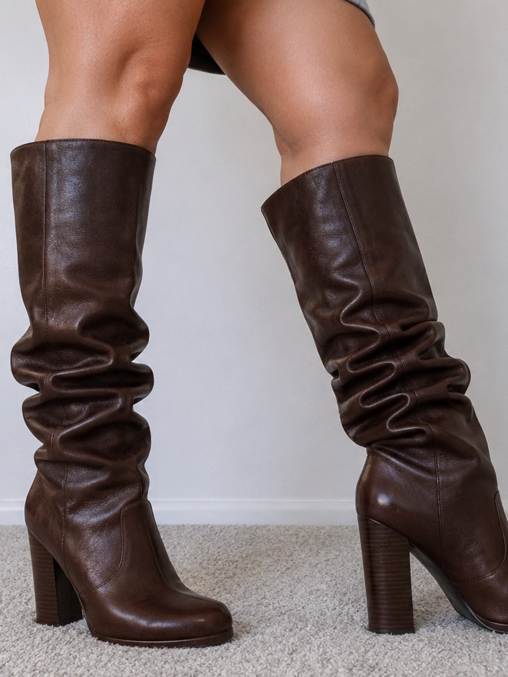 Nine West Cropshop Boots 5.5 Dark Brown Leather Knee High Slouch Worn Twice